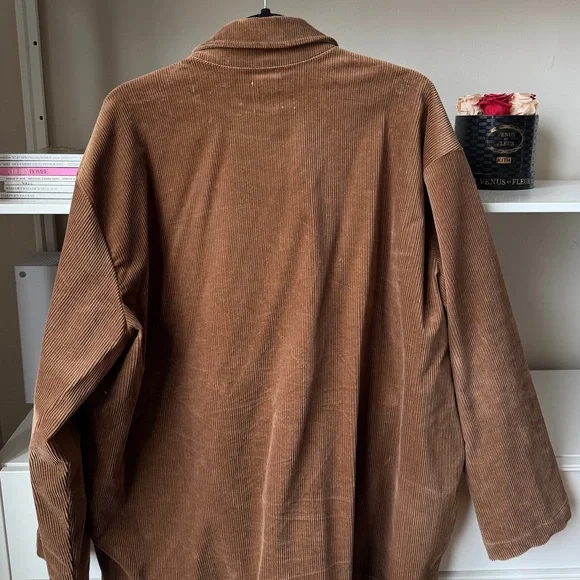 LESET Corduroy Button-Front Trench Coat in Chestnut - Picture 2 of 4